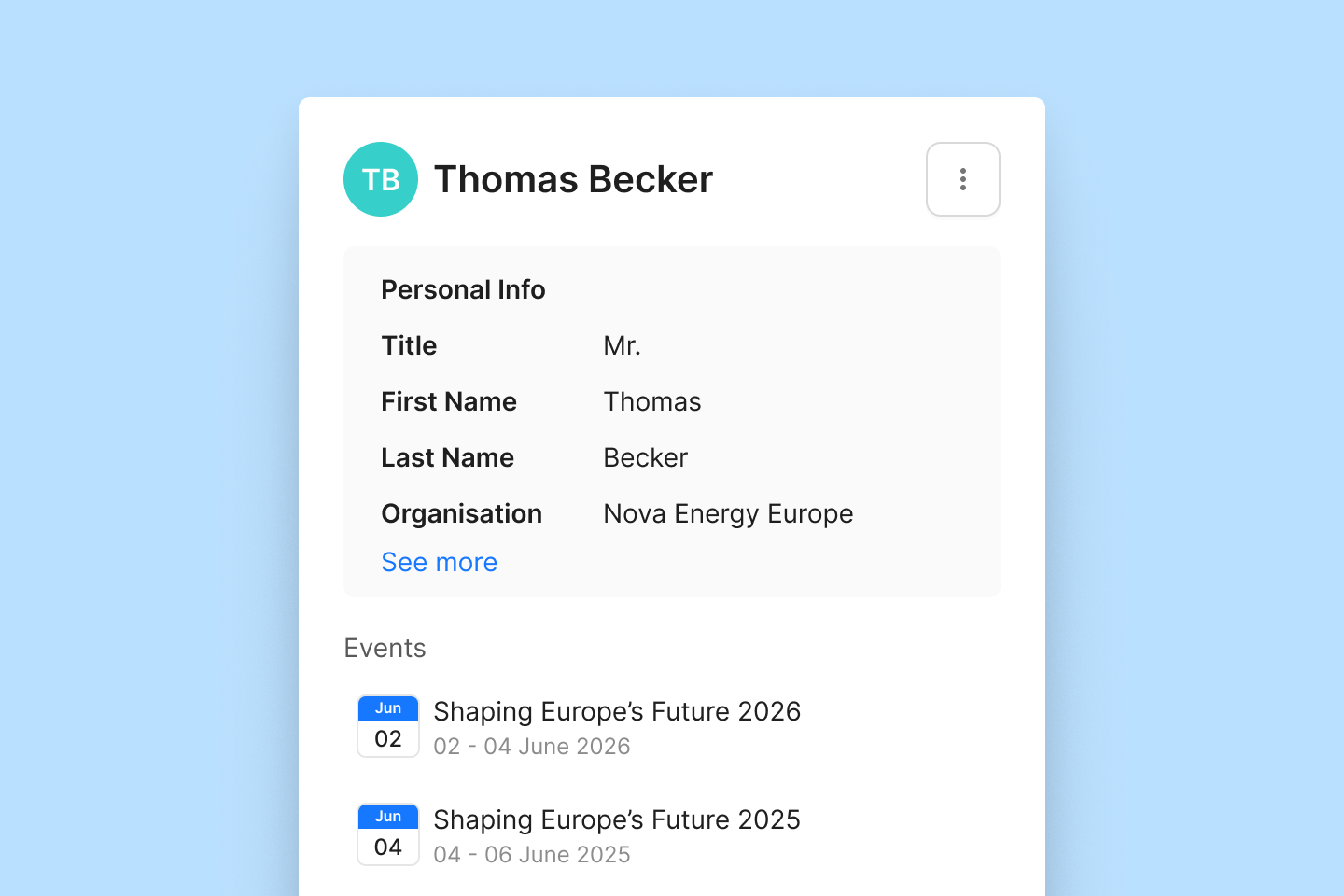 Participant record with status and history